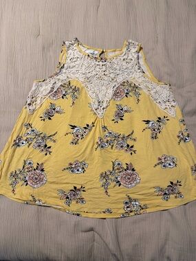 Maurices Yellow Floral Lace Crochet Yoke Sleeveless Top